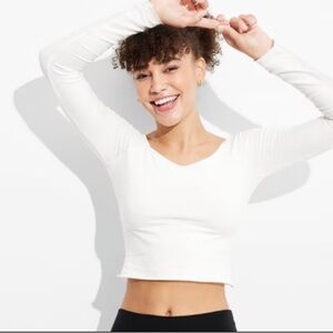 Wild Fable White Long Sleeve Crop Top